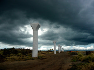 Columns for rail system, from documentary "Railroading Paradise"