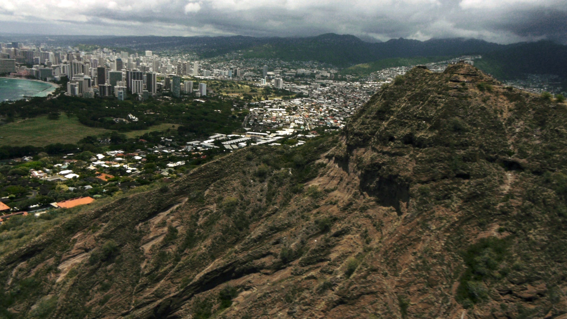 Diamond Head, Hawaii. From documentary "Railroading Paradise"